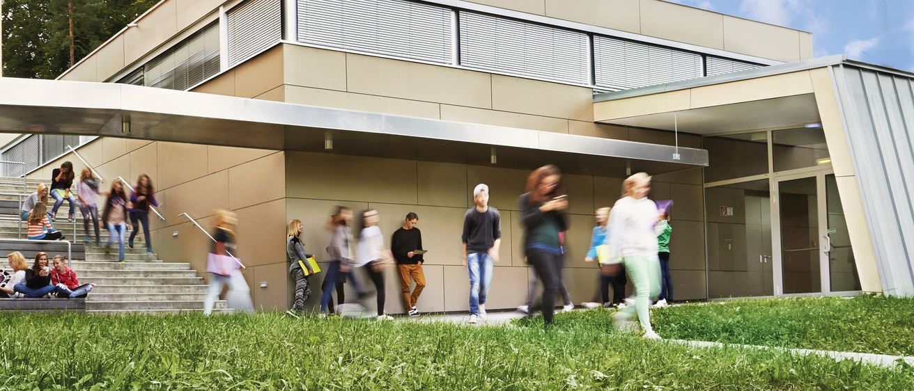 Bild enthält, Grass, Person, Walking, Building, Campus, College, Office Building, Lawn, School, Jeans