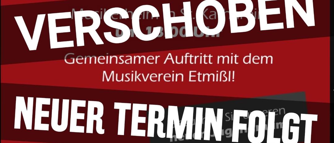 Ein rotes Plakat kündigt eine öffentliche Probe am 13. Juni an, bei der das Etmiblu-Musikensemble auftritt. Die Veranstaltung wird von Styromag St. Katherien veranstaltet.
