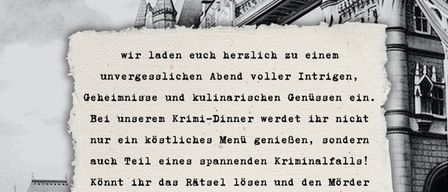 Plakat für ein Kriminaldinner-Event in schwarz-weißem Setting. Zeigt die London Bridge und Text auf Deutsch. Es lädt Gäste zu einem unvergesslichen Abend mit Geheimnissen, kulinarischen Genüssen und dem Lösen eines Verbrechens ein.