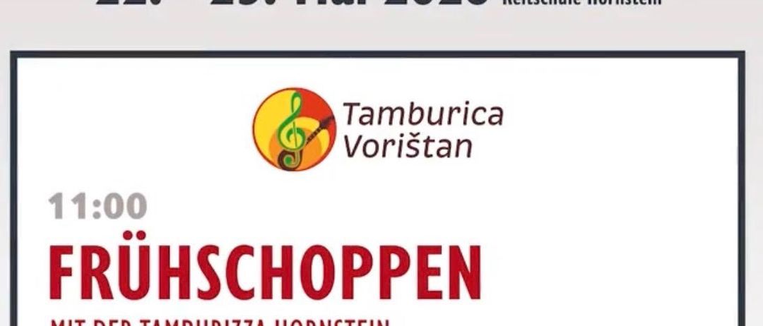 Plakat für das Pfingstfest Hornstein vom 22. bis 25. Mai 2026. Zeigt eine Band mit Musikinstrumenten. Beinhaltet die Zeit 11:00 Uhr und das Datum 25. Mai.