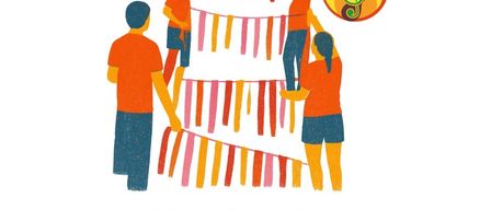Plakat für eine Musikveranstaltung mit einer Gruppe von Menschen, die ein buntes Banner halten. Die Veranstaltung trägt den Titel 'Tamburaski Poloum' und ist für Samstag, den 19. September 2026, im Forsthhaus Innenhof geplant. Die Veranstaltung umfasst kalte Speisen und Getränke ab 16:00 Uhr, musikalische Unterhaltung um 17:00 Uhr und einen Auftritt von Tamburica Voristan um 19:00 Uhr. Der Eintritt ist frei.