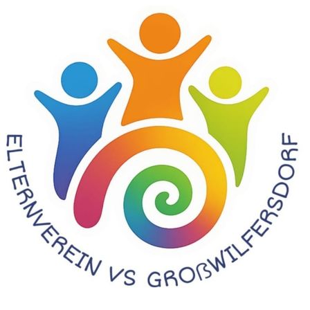 Logo des Elternvereins vs Großwilfersdorf mit einer farbenfrohen Spirale und Figuren von Kindern darum herum.