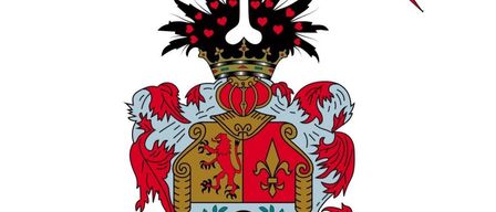 Ein Wappen mit einem Schild, auf dem ein Fußball, eine Krone und eine Schriftrolle mit dem Text 'Sportclub Kemeten 1972' abgebildet sind. Der Schild ist von roten Federn und einem roten Löwen umgeben.