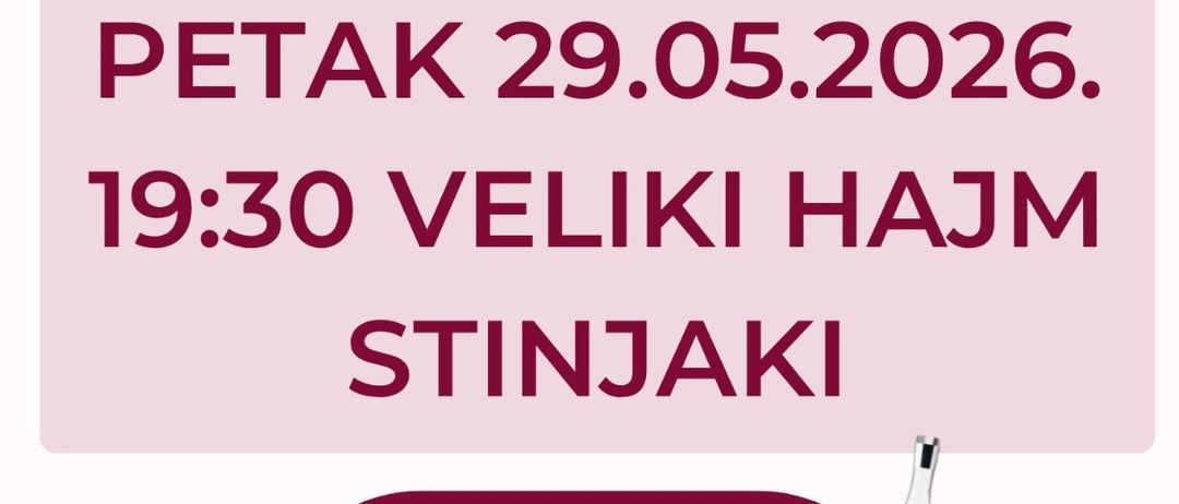 Plakat für ein Musikevent von Stinjacko Kolo am 29. Mai 2026 um 19:30 Uhr. Es zeigt zwei Musiker, die Gitarre spielen. Die Veranstaltung wird Musik von Stinjacko Kola präsentieren.