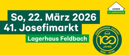 Green and yellow banner with the date March 22, 2026, the word 'sefimarkt', and 'AGR' logo, and 'Agerhaus Feldbach' in white text.