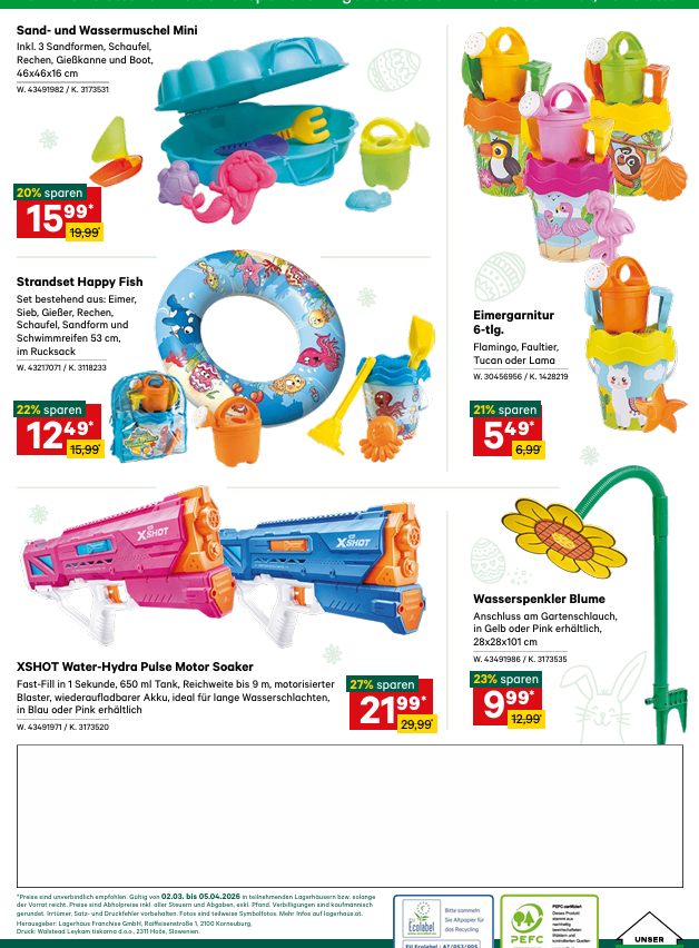 Happy Fish Set beinhaltet Schwimmring, Sieb, Rechen, Schaufel und Schwimmbad, 53 cm Durchmesser. Wasser-Hydra Puls-Motor-Spüler mit 650 ml Tank, Reichweite bis 9 m. Garten-Gießkanne mit Blumenform, in Rosa, Höhe 28x28x101 cm.