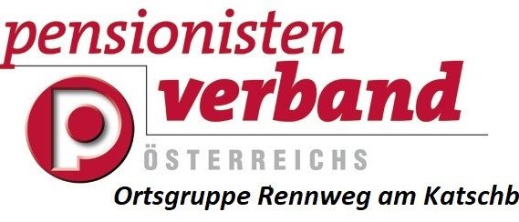 Das Logo des Pensionistenverbandes Osterreichs zeigt ein rotes 'P' in einem Kreis mit dem Text 'Osterreichs' darunter. Der Text 'Ortsgruppe Rennweg am Katschberg' steht darunter.