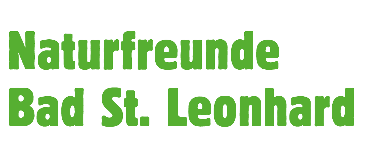Das Bild zeigt die Worte 'Naturfreun Bad St. Leo' in Grün auf schwarzem Hintergrund.