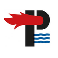 Das Logo zeigt einen stilisierten Buchstaben P mit einer roten Flamme oben und blauen Wellen unten.