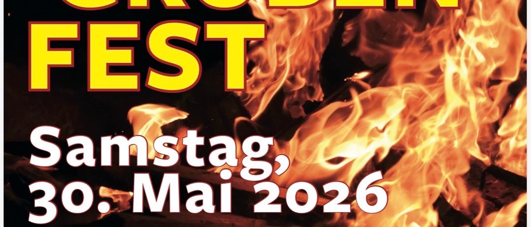 Poster for Sand-Gruben-Fest. Date: Saturday, May 30, 2026. Time: 4:16 PM. Location: Pfadfinder-Sandgrube in Wetzlsdorf. Admission: Free. Features live music by 17&4.