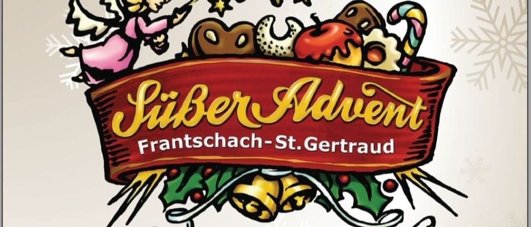 Ein Werbeplakat für Silber Advent in Frantschach-St.Gertraud mit einer weihnachtlichen Illustration. Es enthält Termine und Uhrzeiten für Veranstaltungen am 29.11., 06.12., 07.12., 13.12. und 20.12. Die Veranstaltung findet am Dorfplatz statt.