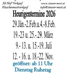 Der Mostschenk Steurer in Sieding ist für Fass- und Flaschenverkauf geöffnet. Es wird von Franz und Herta betrieben. Die Öffnungszeiten sind Dienstag Ruhetag.