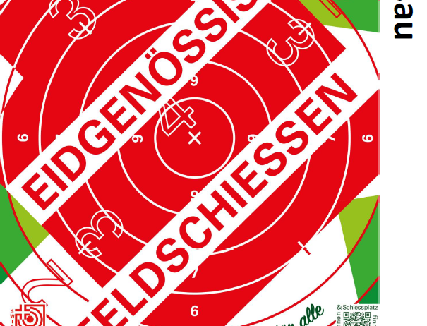 Plakat für Feldschiesswettbewerb am 29.-31. Mai 2026. Zeiten und Termine für Freitag, Samstag und Sonntag sind angegeben. Eintritt frei. QR-Code für weitere Informationen.