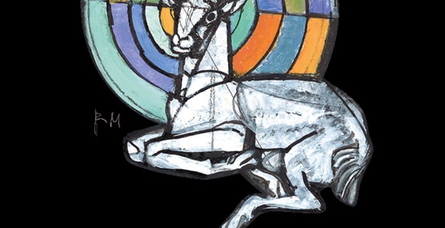 Ein Plakat für Eidgenössisches Schützenfest 2026, das einen stilisierten Ziegenbock auf schwarzem Hintergrund mit mehrfarbigen Kreisen zeigt. Der Bock sitzt mit geneigtem Kopf und nach oben gerichteten Hörnern. Das Plakat hat einen fettgedruckten weißen Textüberlagerung.