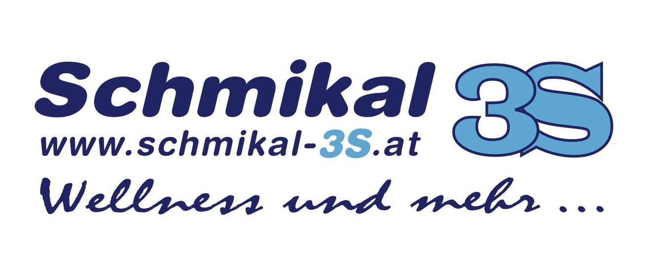 Das Logo für 'schmikal-3s.at' zeigt die Zahl '3' in Blau mit 'schmikal' in Blau und '3s.at' in Blau darunter. Der Hintergrund ist weiß.