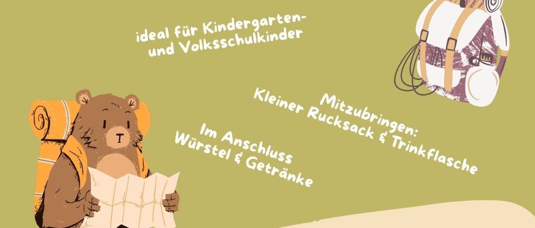Plakat für eine Wanderveranstaltung am Samstag, 09.05.2026 von 14.00 bis 16.00 Uhr. Treffpunkt ist Hubertuskapelle in Meiseldorf. Ideal für Kinder aus dem Kindergarten und der Volksschule. Bringen Sie einen kleinen Rucksack mit Wasser und Snacks mit. Anmeldung per WhatsApp/SMS bis spätestens 04.05. Denise Kamhuber: 0680/236 02 83, Andreas Schurek: 0660/236 26 56. Wichtige Info: Den Nachmittagsflug vermeiden.