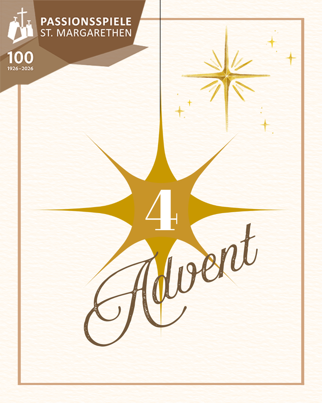 Ein Adventsposter mit einem Stern in der Mitte und der Nummer vier, mit den Jahren 1926 bis 2026 auf der linken Seite.