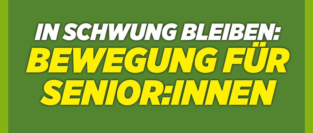 Grüner Hintergrund mit weißem Text, der 'SCHWUNG BLEIB WEGUNG F SENIOREINN' in gelber Schrift sagt.