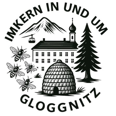 The Gloggnitz logo featuring a beehive, bees, a church, and mountains in the background.