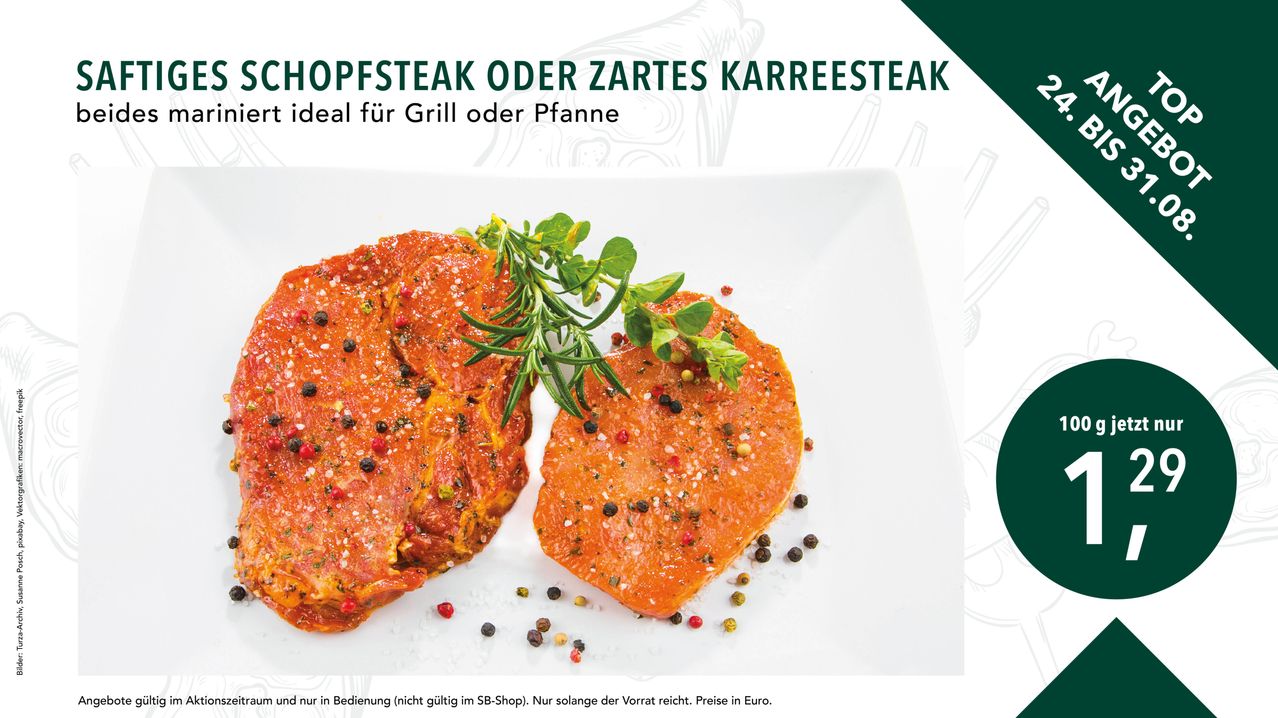 Zwei gewürzte Steaks mit Kräutern und Gewürzen auf einem weißen Teller, ideal zum Grillen oder Braten.