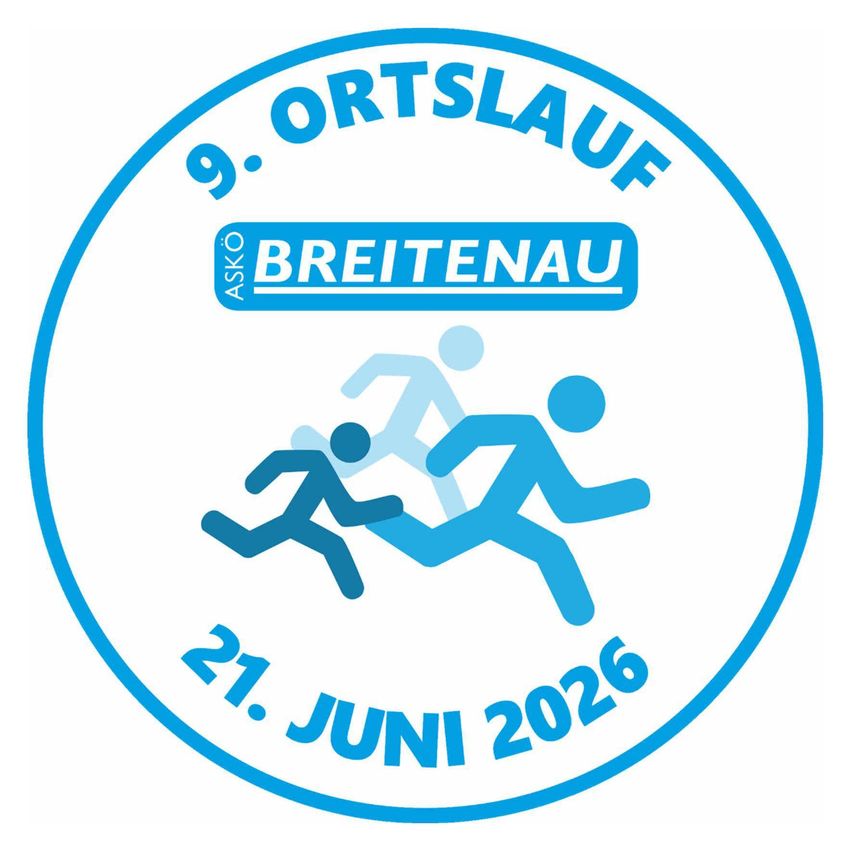 Logo für den 9. Breitenau-Ortslauf. Das Datum der Veranstaltung ist der 21. Juni 2026. Es zeigt ein laufendes Figurendesign.