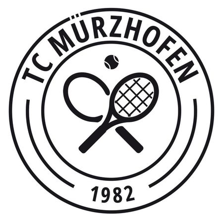 Logo des TC Murzhofen mit gekreuzten Tennisschlägern und einem Ball, gegründet 1982.