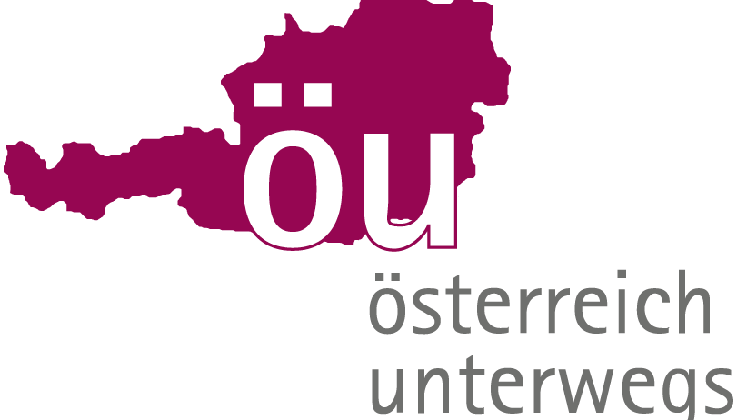 Das Logo von 'Osterreich unterwegs' zeigt einen roten Umriss von Österreich mit weißen Buchstaben 'ou'. Darunter steht der Text 'osterreich unterwegs'.