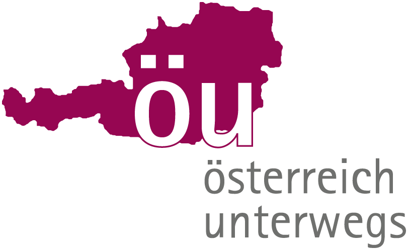 Das Logo von 'Osterreich unterwegs' zeigt einen roten Umriss von Österreich mit weißen Buchstaben 'ou'. Darunter steht der Text 'osterreich unterwegs'.