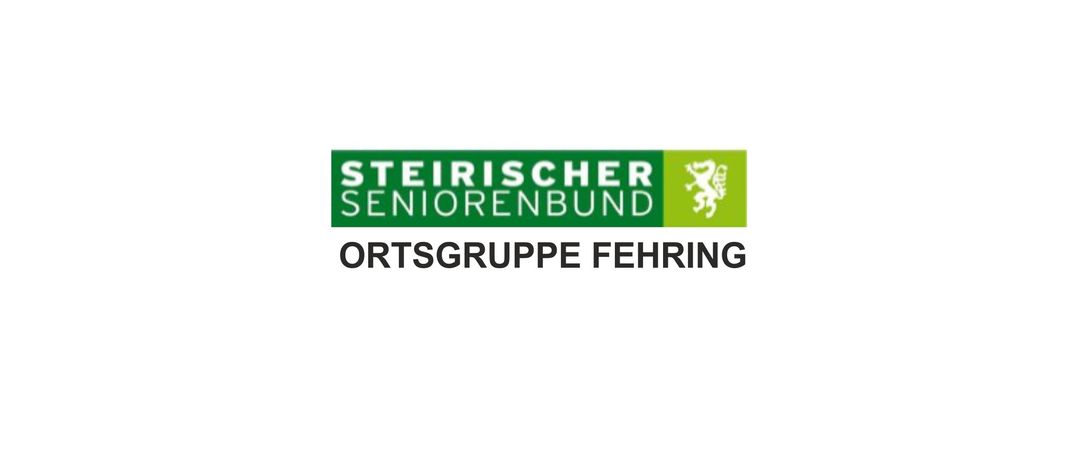Das Logo des steirischen Seniorenbundes Ortsgruppe Fehring zeigt ein grünes und weißes Design mit dem Text STEIRISCHER SENIORENBUND. Darunter steht in fetter schwarzer Schrift ORTSGRUPPE FEHRING.