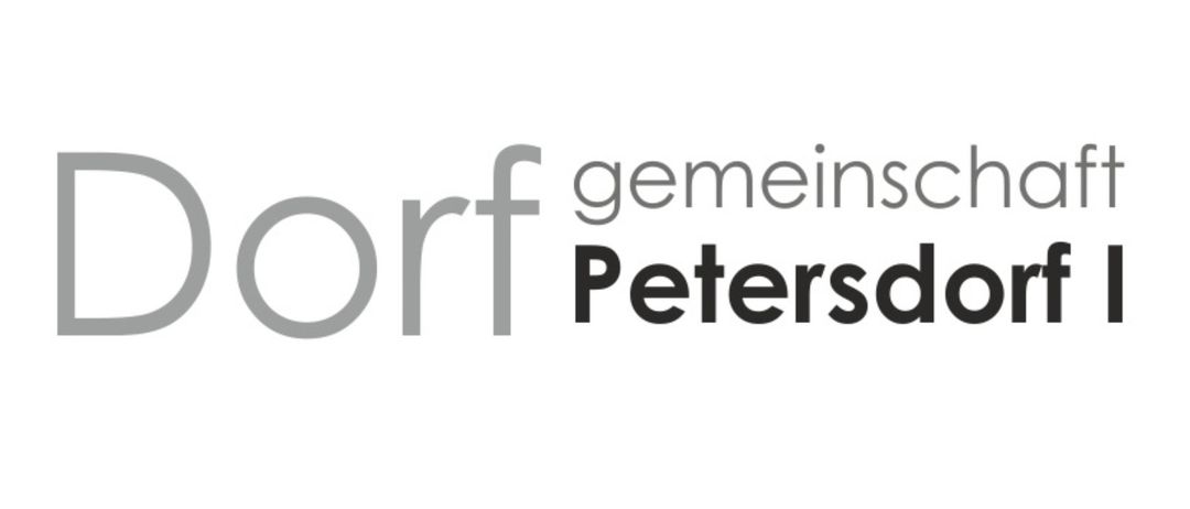 Das Bild zeigt das Wort 'gemeinf' oben und 'Peters' unten, beide in einem markanten grauen Farbton auf weißem Hintergrund.