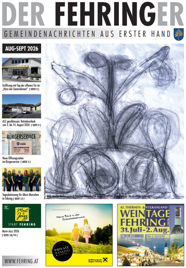 Eine Schwarz-Weiß-Zeichnung einer abstrakten Blume mit verschwommenem Hintergrund. Die Zeichnung befindet sich auf einer weißen Seite mit Text und Bildern darum herum. Der Text ist in Deutsch und das Bild trägt den Titel 'Der Feinring'.