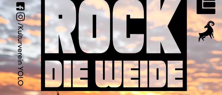 Plakat für das Rock Die Weide Festival am 6. und 7. Juni 2025 in Frauenhofen. Mit Bands wie David Kurt und Biolyzerin. Freier Eintritt.