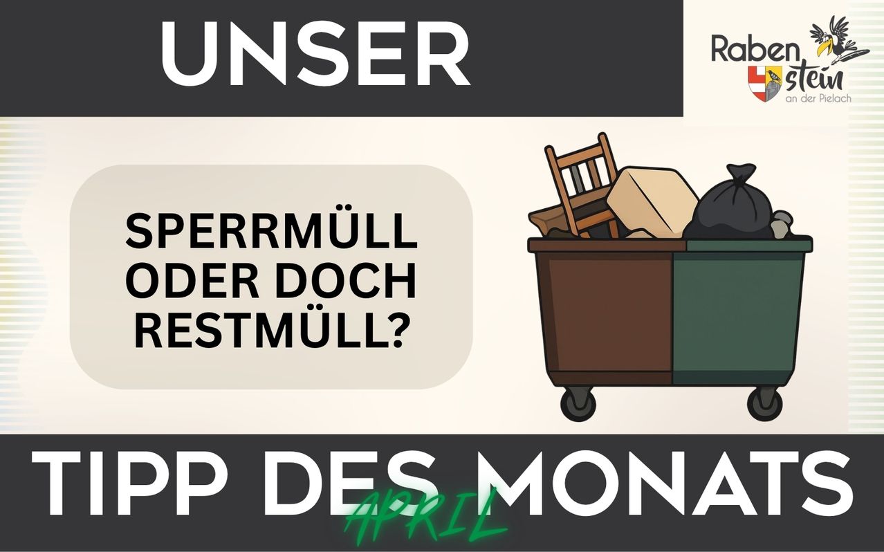 Infografik mit dem Titel Unser Permuell der doch restmuell? mit einem Bild eines Müllcontainers. Unten steht ein Text über den Monat April.