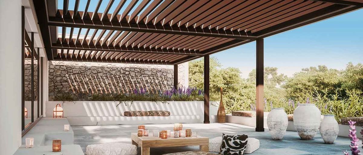 Bild enthält, Interior Design, Terrace, Housing, Patio, Porch, Furniture, Table, Floor, Villa, Coffee Table