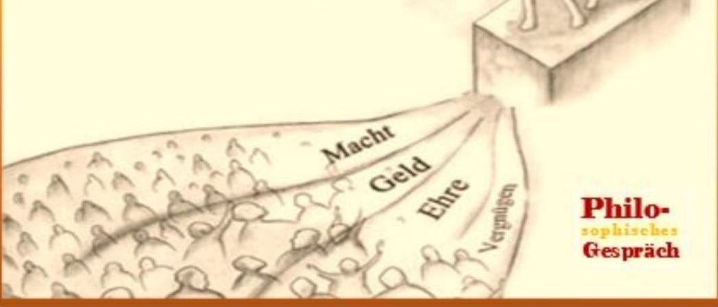 Einladung zu einer philosophischen Diskussion mit dem Titel 'BeGIERden' am 24. Oktober 2025 um 19:00 in der Bucherei Stubenberg. Das Plakat zeigt eine Menschenmenge, die eine Pyramide erklimmt, mit Wörtern wie Macht, Geld, Ehre und Vergigen.