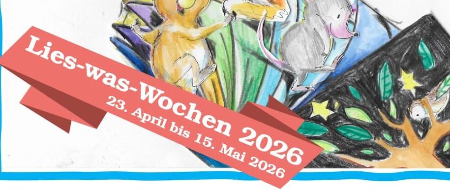 Plakat für Bilderbuch-Vorlesestunde am 3. Mai 2026 von 9:30-11:30 Uhr. Gehostet von Bucherei Stubenberg. Illustration von Stefan Karch.