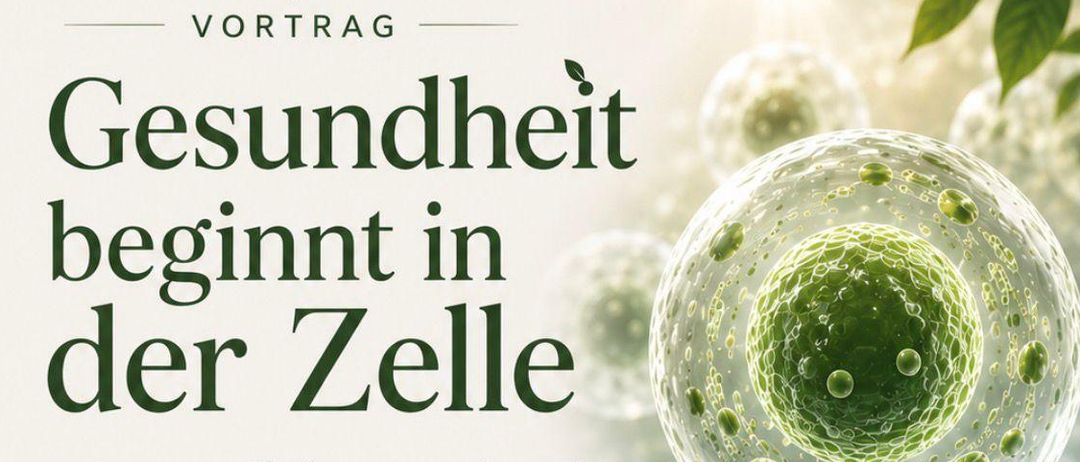 Infografik über gesunde Zellen von Monika Auner, Epigenetik Coach. Es wird erklärt, wie die Gesundheit der Zellen das allgemeine Wohlbefinden beeinflusst. Veranstaltungsdetails: Datum, Uhrzeit, Ort. Anmeldeinformationen.