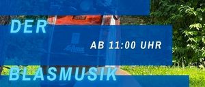 Veranstaltungsplakat für Blasmusik Guggebach am 16.05.2026, Beginn um 11:00 Uhr. Der Kopf einer Person trägt einen blauen Hut.