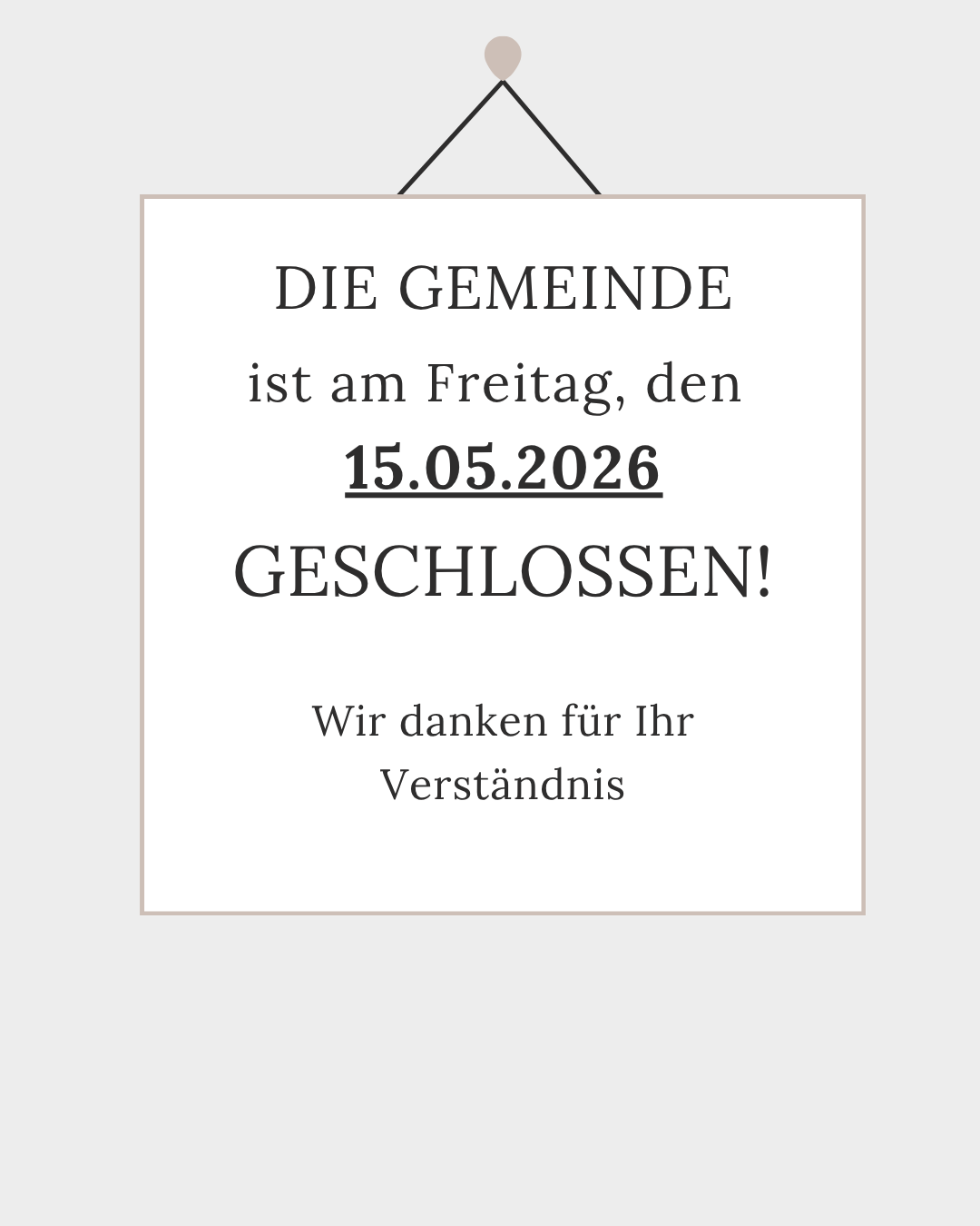 A notice reads: The community is closed on Friday, 15.05.2026. Thank you for your understanding.
