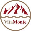 Das VitaMonte-Logo zeigt eine rote Bergkette mit drei Gipfeln über einer wellenförmigen braunen Linie auf weißem Hintergrund.