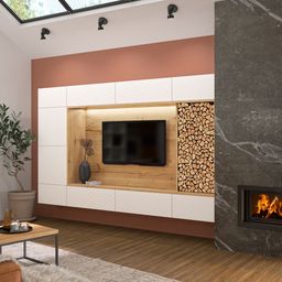 Bild enthält, Indoors, Interior Design, Fireplace, Hearth, Building, Furniture, Living Room, Room, Home Decor, Window