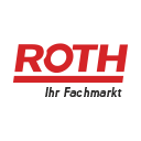 Das Roth-Logo zeigt den Schriftzug 'ROTH' in roten Großbuchstaben auf schwarzem Hintergrund, darunter steht 'Ihr Fachmarkt' in Weiß.