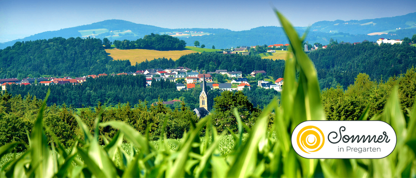 Eine landschaftliche Luftaufnahme eines Dorfes mit zahlreichen Häusern, umgeben von üppigen grünen Bäumen und Bergen im Hintergrund.