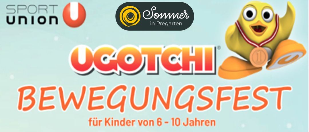 Eine Werbung für 'Sommer in Pregarten' mit einem Spirallogo und dem Text 'GOGOTCHI EGUNGS für Kinder von 6-10 Jahren.'