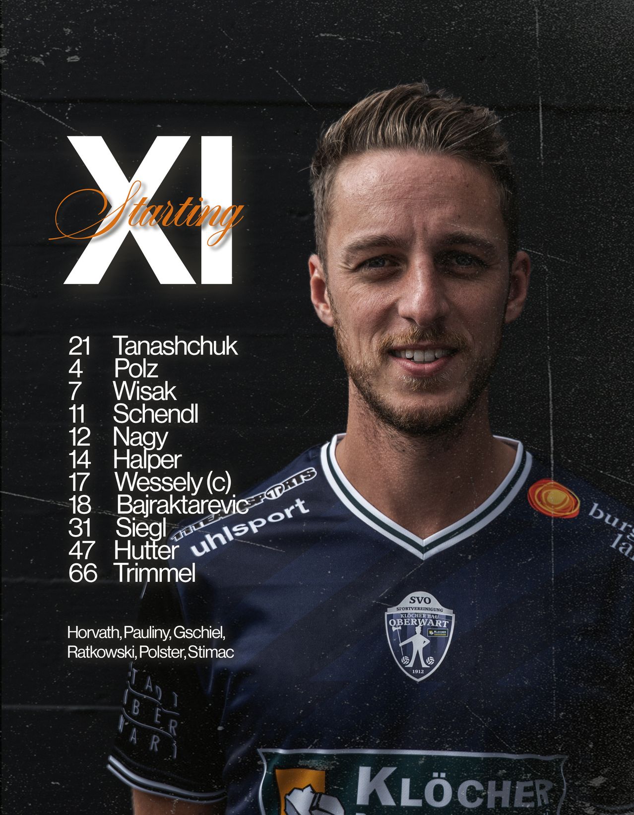 Startelf-Trikot, Spieler Nummer 21 Tanashchuk lächelt in die Kamera. Andere Nummern und Namen sind ebenfalls auf schwarzem Hintergrund zu sehen.