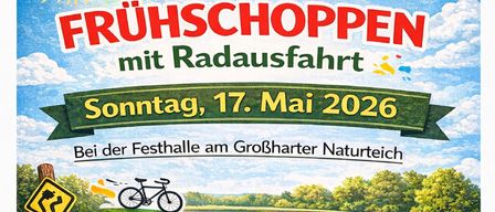 Ein Plakat für eine Radtour am Sonntag, 17. Mai 2026, am Großbarter Naturteich. Beginn um 09:00 Uhr, mit Kaffee, Kuchen und Obst ab 08:00 Uhr.