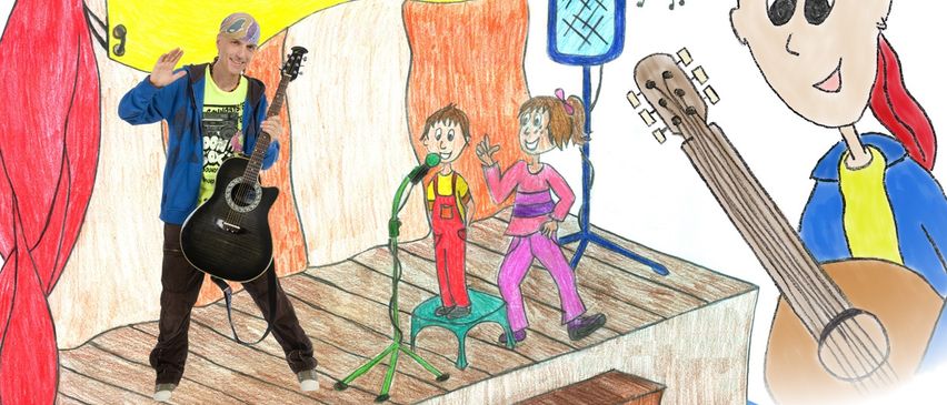 Bild enthält, Book, Comics, Publication, Advertisement, Poster, Person, Guitar, Musical Instrument, QR Code, Face