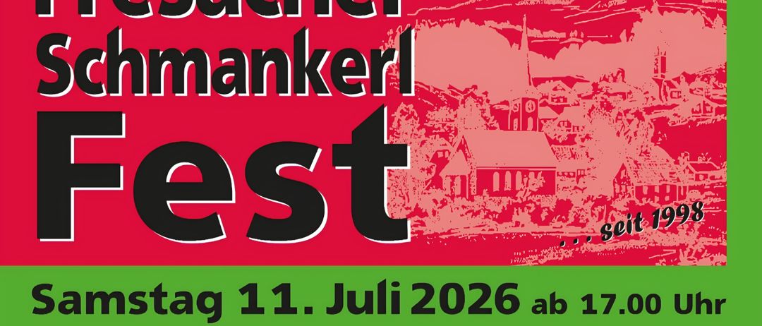 Plakat für das Fesaacher Mannakerl Fest. Es findet am 11. Juli 2026 ab 17:00 am Dorfplatz statt.