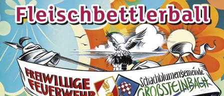 Werbeposter für eine Veranstaltung in der Kulturhalle Großsteinbach. Die Veranstaltung findet am Samstag, 14. Februar, ab 15 Uhr statt. Die Veranstaltung bietet Musik von Mambo Sepp. Das Thema lautet Flower Power.