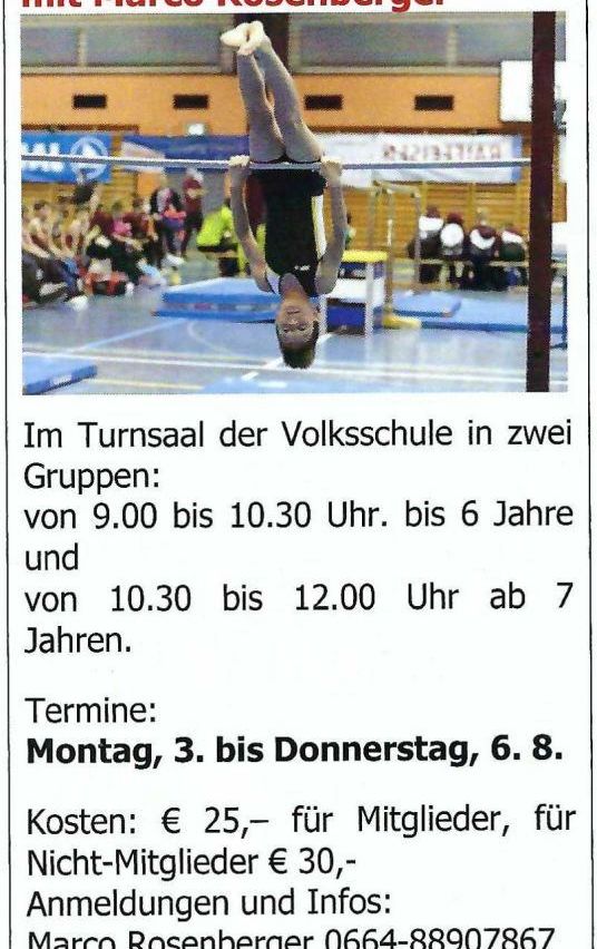 A gymnast performs a handstand on the horizontal bar in a gym, with a crowd watching. The image also includes text about gymnastics classes at a school.